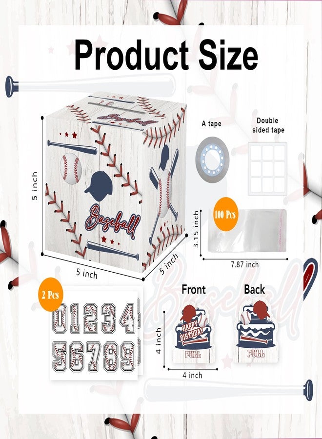 Misaidou Baseball Birthday Money Gift Box with DIY Stickers for Any Age, Surprise Money Boxes for Cash Gift with Pull Out Happy Birthday Day Card and 100Pcs Transparent Bags for Boys Girls Birthday Party - Image 2